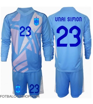 Španělsko Unai Simon #23 Brankářské Dětské Domácí Dres ME 2024 Dlouhý Rukáv (+ trenýrky)